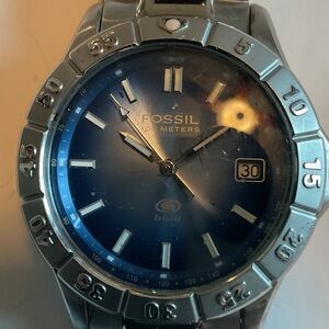 Fossil Silver Watch with Deep Blue Dial